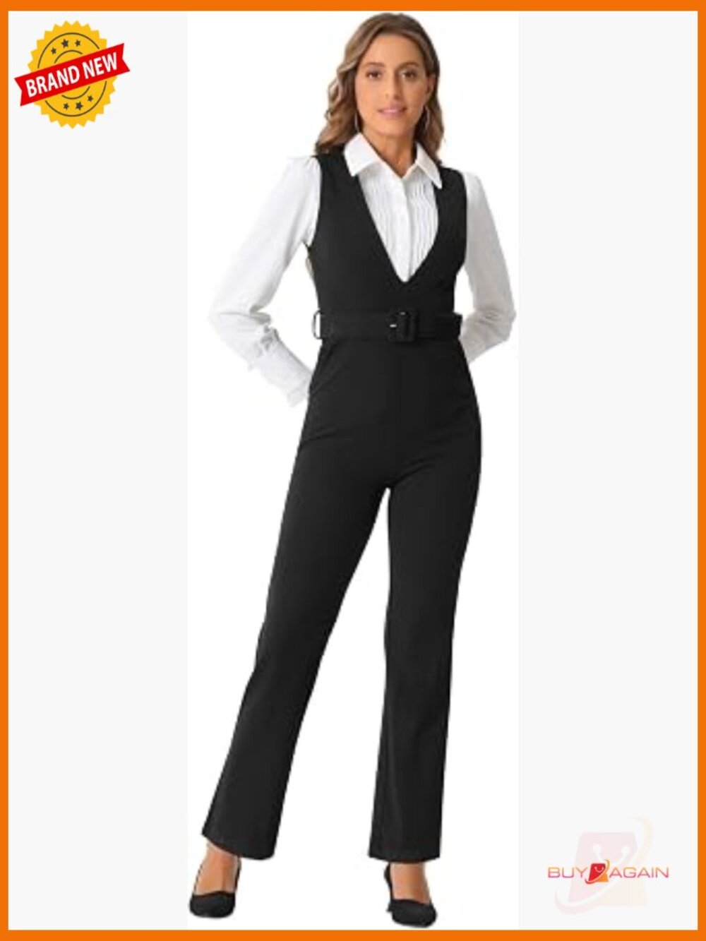 Work Jumpsuit Formal Office High Waisted Belted Sleeveless Romper